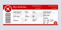 Plane ticket template. Airplane flight ticket blank. Boarding pass. Vector illustration. Royalty Free Stock Photo